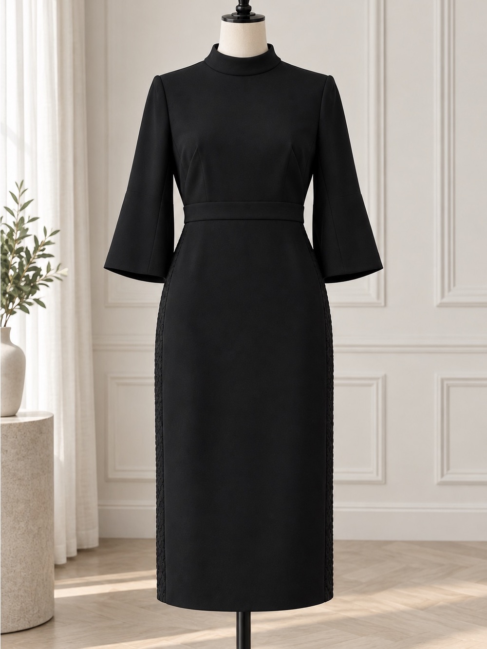 Calvin Klein Black Midi Dress with Mock Neck